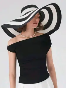Striped Versatile Hat for Daily Wear Party Outdoors Casual Sun Protection Beach Travel Foldable Easy Carry