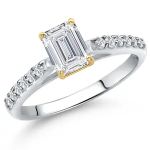 0.88 Cttw IGI Certified Lab Grown Diamond in 10K White and Yellow Gold Engagement Ring for Women | Emerald Cut Center Diamond 0.70 Ct | D-E Color | VS1-VS2 Clarity