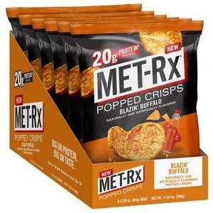 MET-Rx Popped Crisps Blazin' Buffalo | 6 Bags | 20g Protein | Crunchy Protein Snack