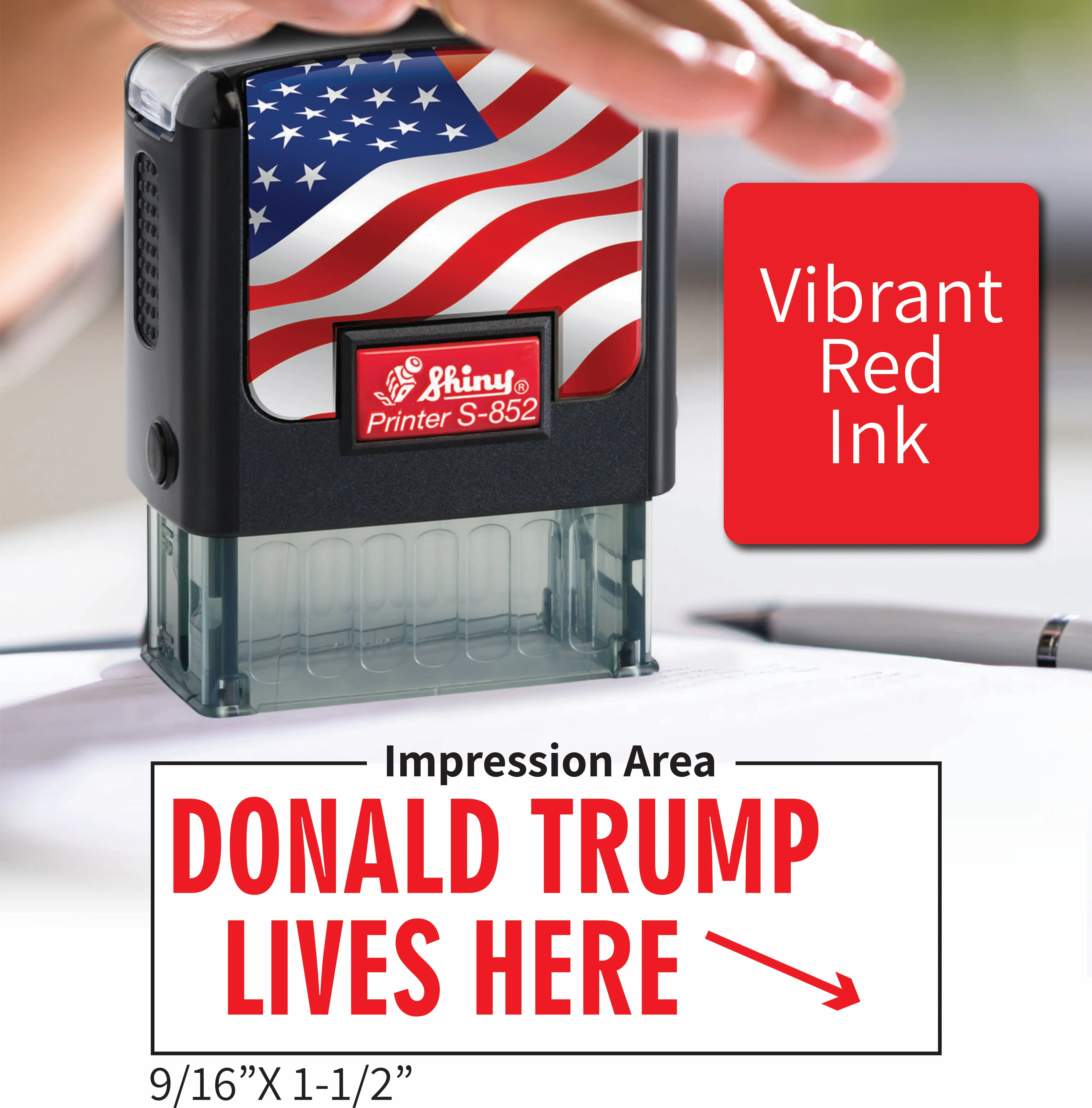 Donald Trump Lives Here Rubber Stamp - Ideal for Collectibles, Fan Support Expression (Office Stationery Stamp for Collectors), Fun Playful Patterns