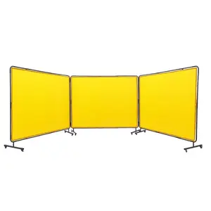 VEVOR Welding Screen with Frame, 6'x 8' 3 Panel Welding Curtain Screens, Flame-Resistant Vinyl Welding Protection Screen on 12 Swivel Wheels (6 Lockable), Moveable Professional for Workshop, Yellow