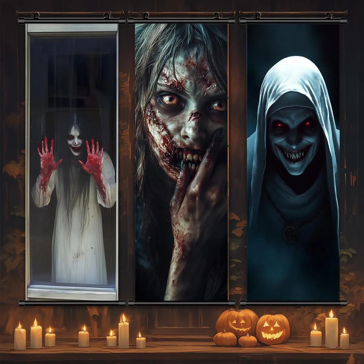 Creepy Witch Poster, 3 Counts Halloween Scary Character Waterproof Decorative Painting, Halloween Decorations, Home Wall Decor for Living Room, Yard, Print, Cool Wall Art, Artwork