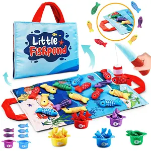 Little Fishpond Cloth Fishing Toy Set, 1 Set Colorful Fish Game with Fishing Rods & Storage Bag, Educational Fine Motor Skill Toy for Baby, Toddler Pretend Play, Toddler Playset