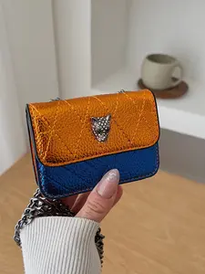 Women's Fashion Messenger Bag, Plaid Chain Design, Colorblock Shoulder Bag, Casual All-Season Crossbody Bag for Daily Use, Crossbody Purse