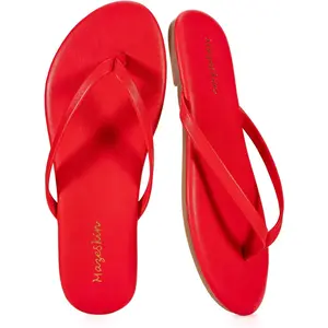 Women's Memory Foam Comfortable Flat Thong Sandals Dressy Summer Beach Leather Slide Flip Flops