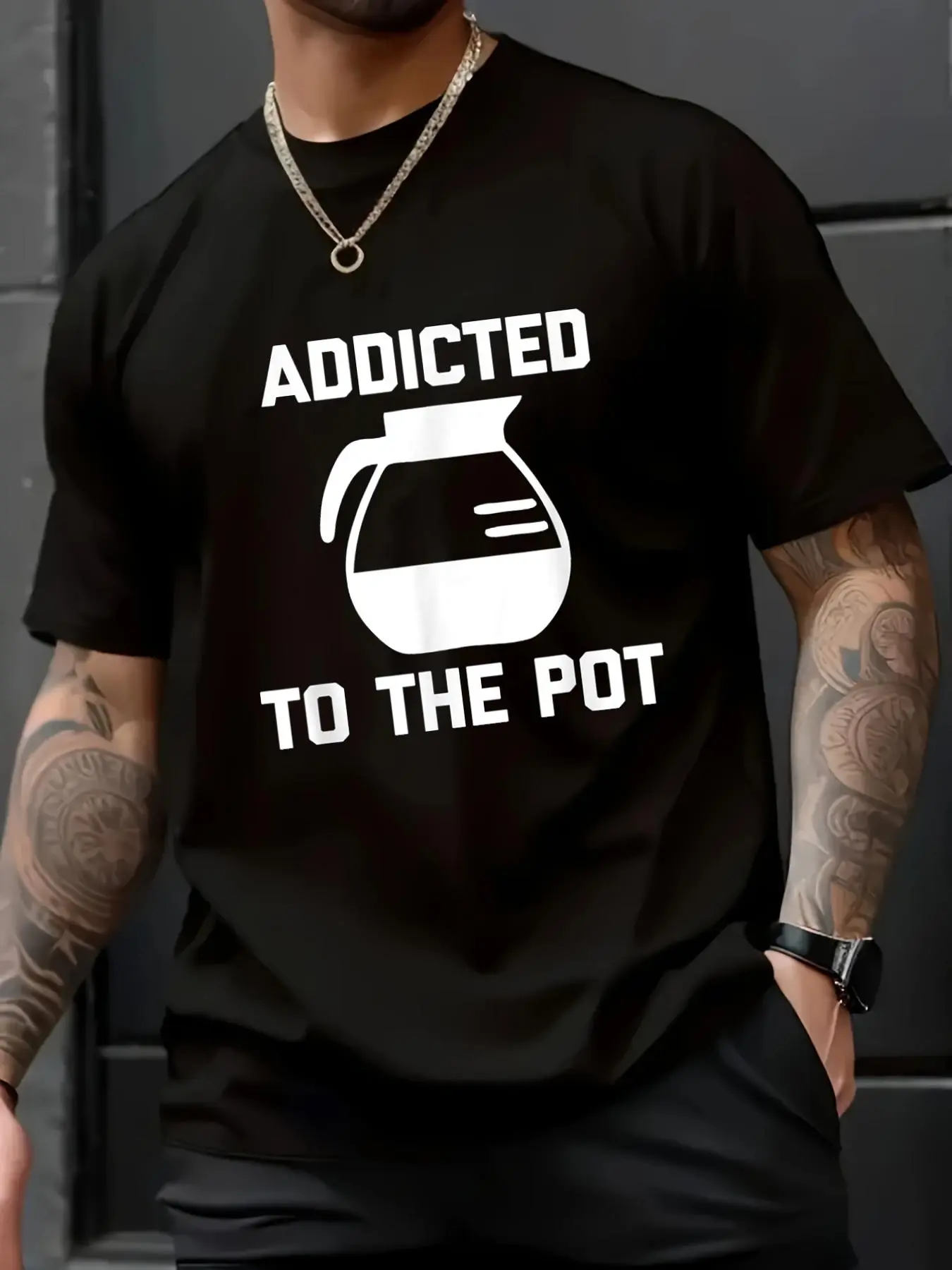100% Cotton Unisex Addicted To The Pot T-Shirt funny saying sarcastic Coffee T-Shirt - Soft 100% Cotton, Breathable, Casual Short Sleeve Top for Spring & Summer for T-Shirt Lovers