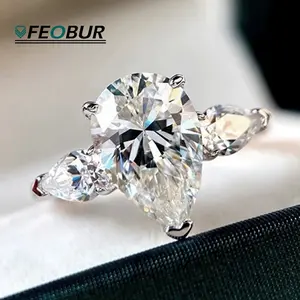 Pear-shaped simulated morganite waterdrop-shaped ring for women, set with zirconia, 3 carats
