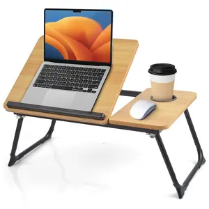 Adjustable Laptop Desk for Bed & Couch, Foldable Lap Desk with Cup Holder, Portable Bed Tray Table for Laptop Stand, Breakfast Serving Tray for Working, Reading, Writing, Eating, Gaming, Study and Home Office Use