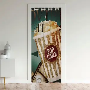 Pocorn Door Curtain for Doorway Privacy,Movie Theater Decor Closet Door Cover Curtain，Movie Night 30%-50% Room Darkening Blackout Curtain