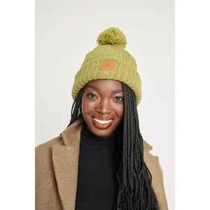 Olive Chunky Knit Satin-Lined Beanie