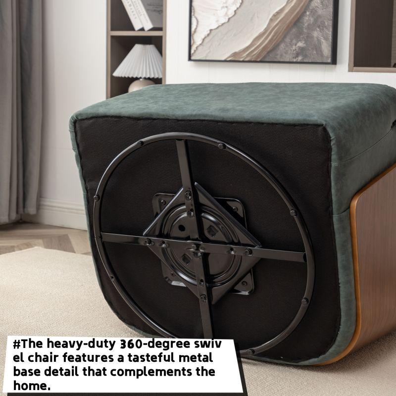 Genuine Leather Swivel Accent Chair Swivel Barrel Chair Comfortable Mid Century Modern Chair Upholstered Metal Base Armchair for Living Room Bedroom Office Large Olive Green