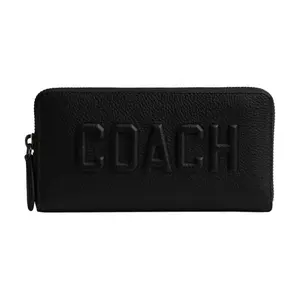 COACH Coach 19 Logo Zip Wallet for Men and Women, Classic Black Leather
