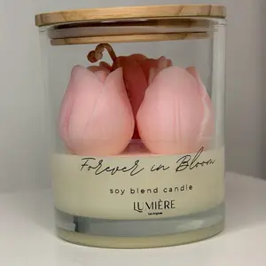 Lumiere Tulip Theme Scented Soy Blend Wax Candle 14 oz for Home Decor Paraffin-Free Non-Toxic