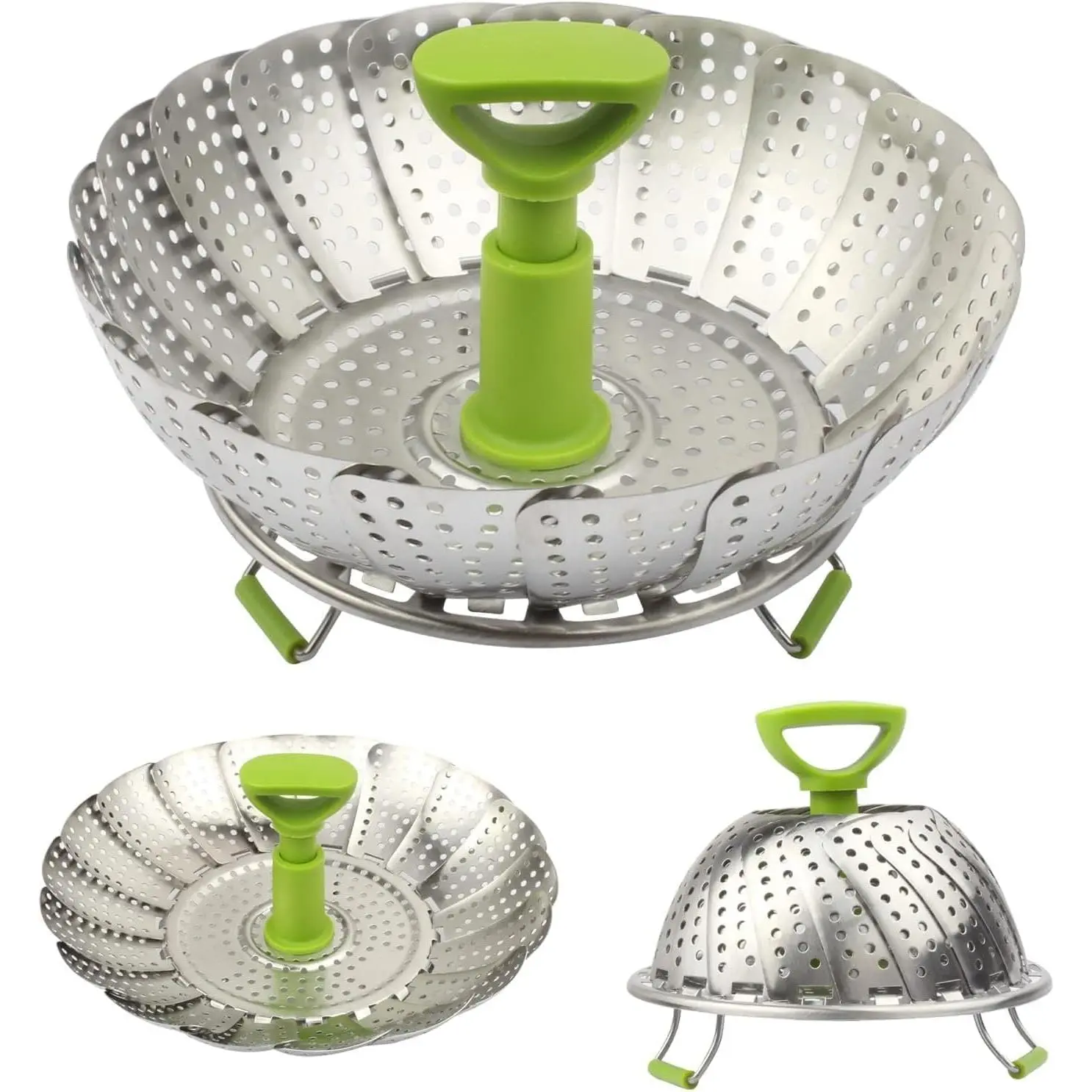 Expandable Folding Stainless Steel Steamer Basket (5.5-9 in) - Heat Resistant Handle, Dishwasher Safe Cooking Accessory, Steamer Rack - Ideal for Cooking Seafood, Vegetables, Fruits