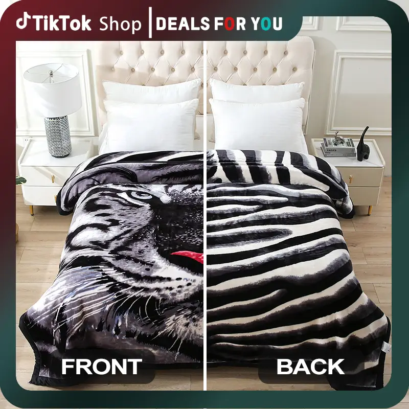 Winter Blanket King Size 85" x 95", 10 Pounds Heavy, Silky Soft and Warm, 2 Ply A&B Printed Raschel Bed Blanket.