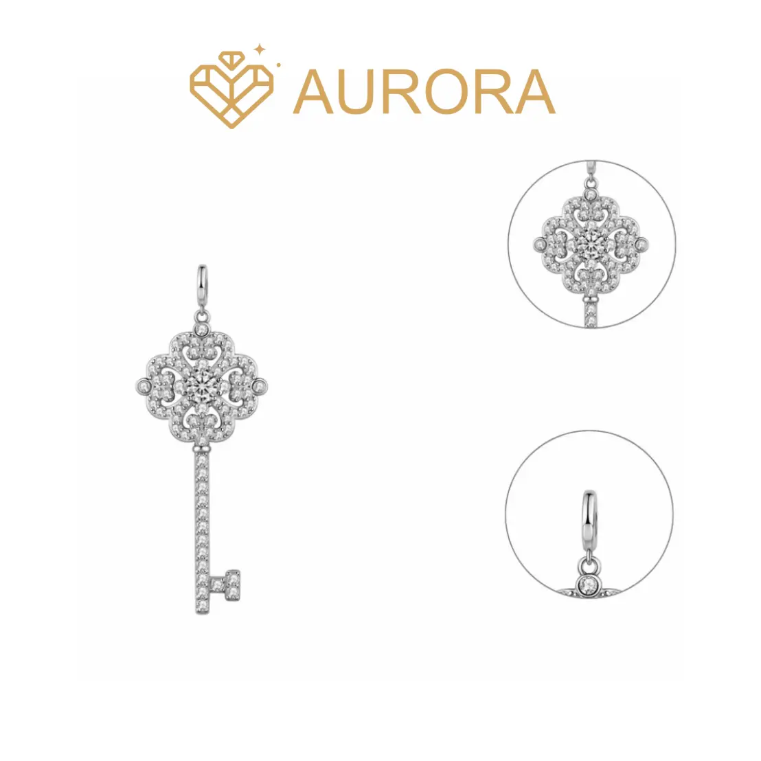 【#197 Eternal Key】925 Sterling Silver Moissanite Necklace, Synthetic Moissanite Pendant, Exquisite Trendy Pendant, High-Quality Daily Gift Auspicious Jewelry