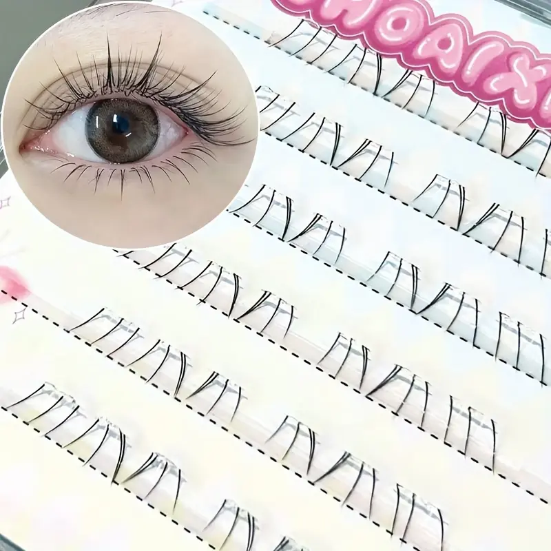 Mixiaohe No-Adhesive Lower Lashes Eyelash Extension 36 Clusters Single Clusters DIY No-Removal Transparent Stems Natural Realistic Fluffy Root-by-Root Distinct Segmented Self-Adhesive Extension Clusters for Beginners