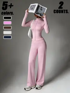 High Elastic Tight-Fitting Jacket + Slim Straight Leg Pants Set, Versatile Sports Style, Outdoor Cycling, Gym Yoga Exercise, Fashionable