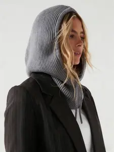 Women's Fashion Knitted Hooded Scarf Hat, Drawstring One-Piece Warm Balaclava Cap, Versatile Commuter Headwear, Knit Hats