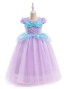2 to 8 Years Lilac Mermaid Cartoon Cosplay Costume Outfit Fancy Carnival Sequins Kids Clothes Performance Princess Theme Party Holiday Girls Long Ball Gown Children Dress for All Season