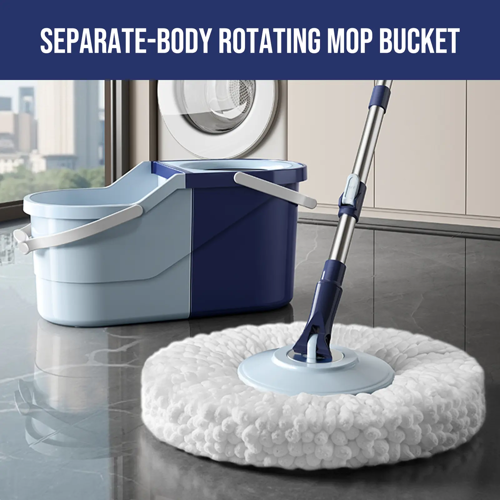 CLEALOM Spin Mop And Bucket Set with Wringer, 360° Rotating Mop Bucket System, Includes 3 Microfiber Mop Refill Heads And A 61-Inch Adjustable Stainless Steel Handle, Ideal for Bathroom Use, Efficient Floor Cleaning, Home Cleaning,Removes 99% of Bacteria