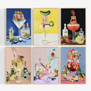 Cocktail Wall Art Poster,Playful Cocktail Wall Decor,Retro Aperitif Wall Decor,Elegant Bar Wall Art for Dorm Bedrooms Apartments Kitchen Wall Decor bedroom art print movie poster high-quality canvas bundle vintage unframed option pop culture frameless