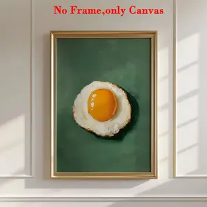 1 pc, wall art, vintage poster, delicious looking fried egg art print, green cure canvas painting, unique and creative wall aesthetic decoration, perfect decoration for kitchen and dining room, frameless