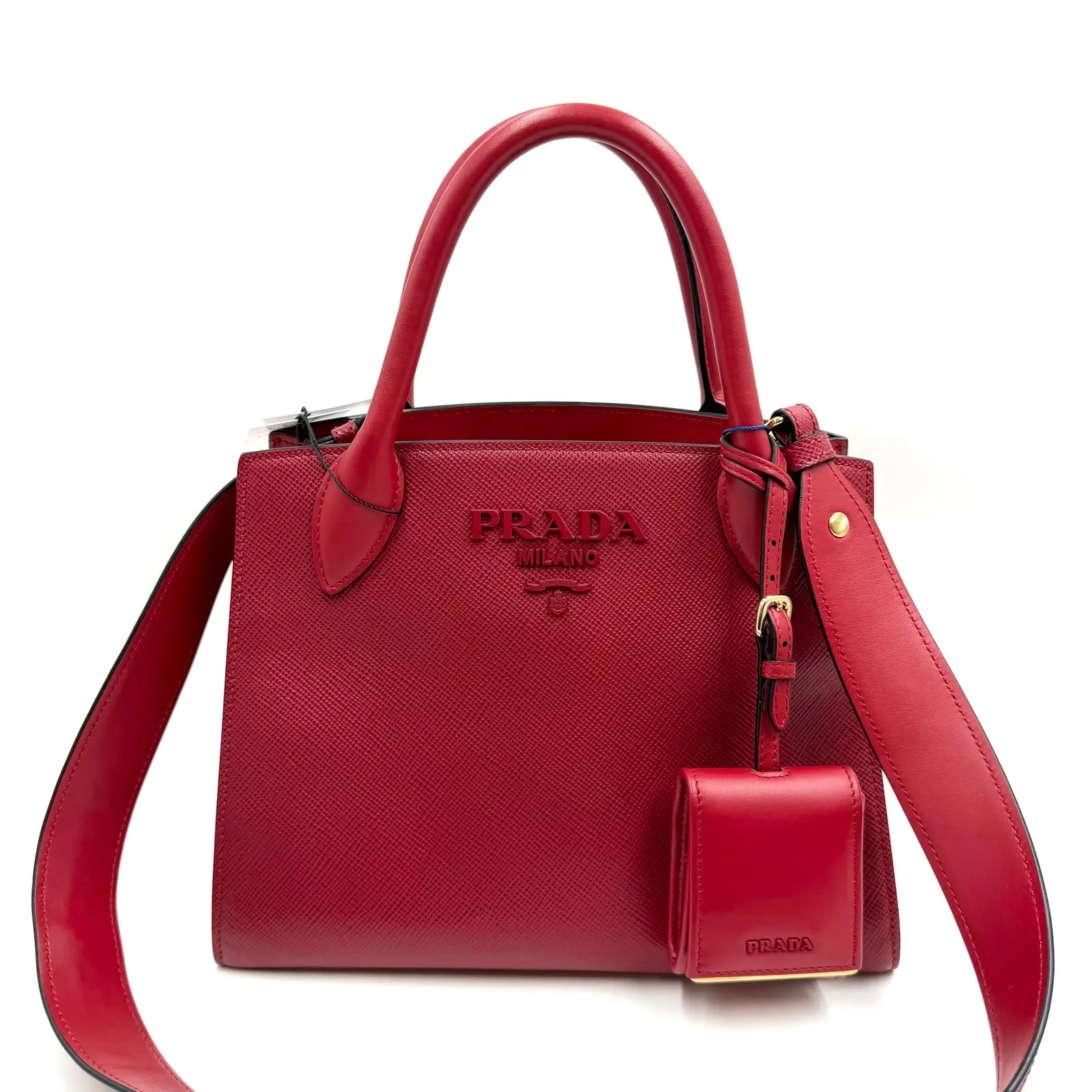 Pre-owned PRADA AS SHOWN Clutches & Wristlets HZ 2873 red Saffiano leather handbag 26.03.31