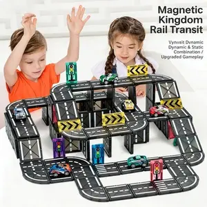 128 Pcs City Traffic Magnetic Track Building Blocks with Ball Bearings - Easy-to-Connect Puzzle Railed Vehicles DIY Assembly Toy for 8-10 Years Kids, Boosts Fine Motor Skills, Encourages Creativity