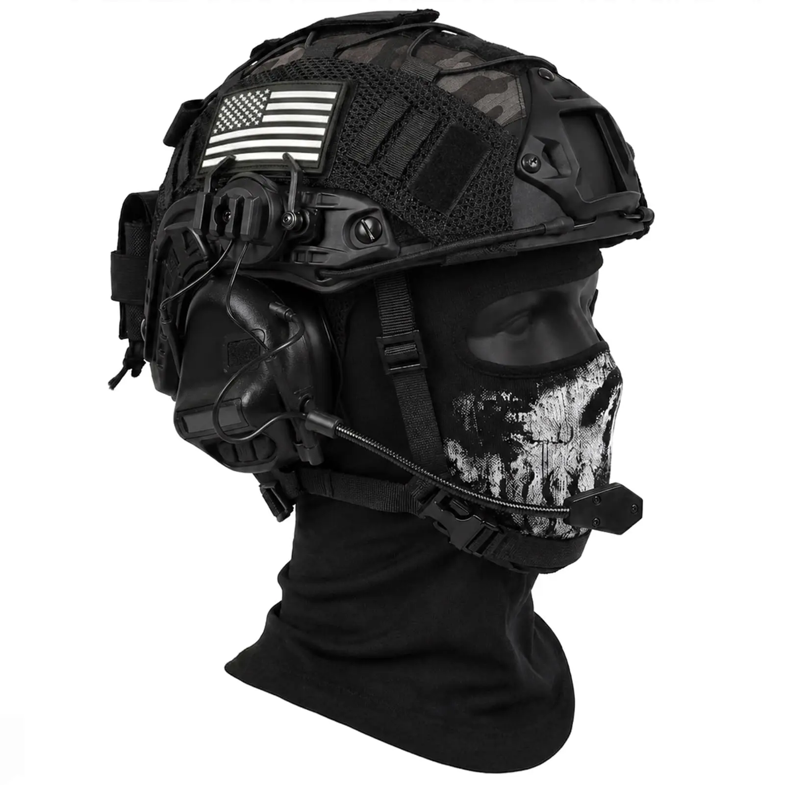4-in-1 Tactical Headset Set Adjustable Dial with  Helmet Cover Counterweight Bag