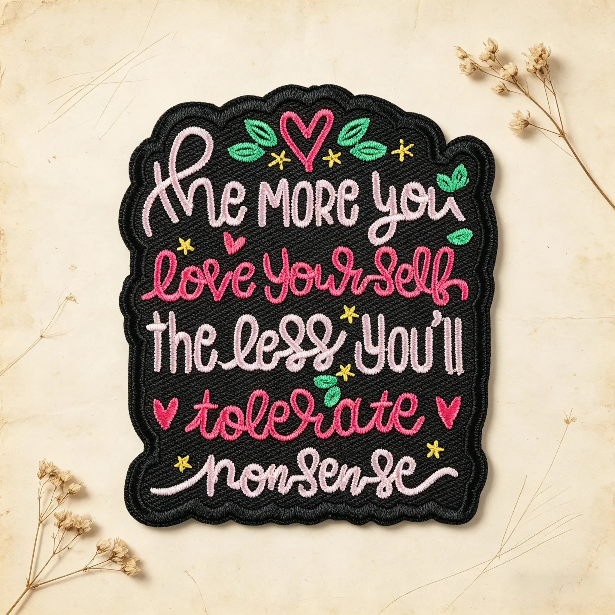 Love Yourself Mental Health Heart Embroidery Patch, Self-Adhesive Iron-On, Suitable for Clothes, Jackets, Hats, Accessories, Embroidered Patches