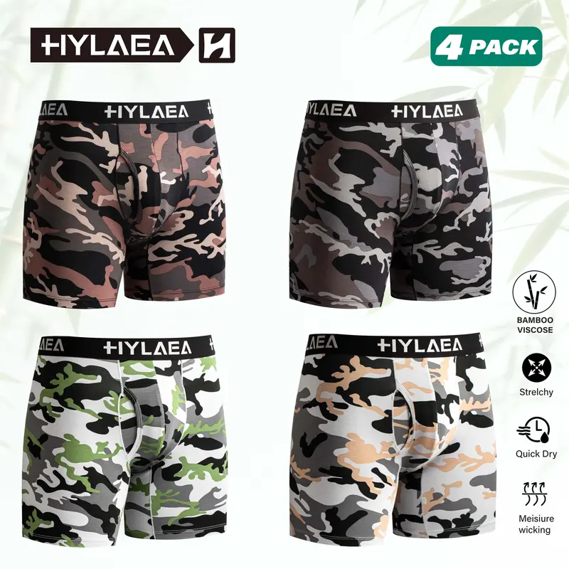 Hylaea Menswear Retro Athletic Men's Classic Bamboo Viscose Boxer Briefs - 4-Pack, Comfortable, Breathable, Lightweight, Moisture Wicking, No Ride Up with Fly, Expandable, Foldable, Halloween Basics (Dry Clean Friendly)