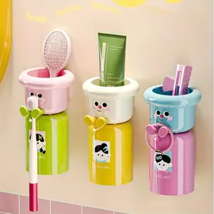 [Space-Saving Toothbrush Holder] Space-Saving Wall-Mounted Toothbrush Holder | Upside-Down Rinse Cup with Magnetic Suction, Bathroom Toiletry Organizer for Toothpaste and Brushes