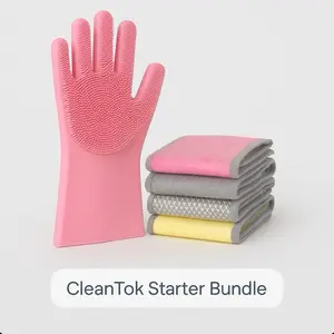 CleanTok Starter Bundle - Multi-Color Silicone Glove & 3 Pack Wire Cloths for Essential Cleaning Needs