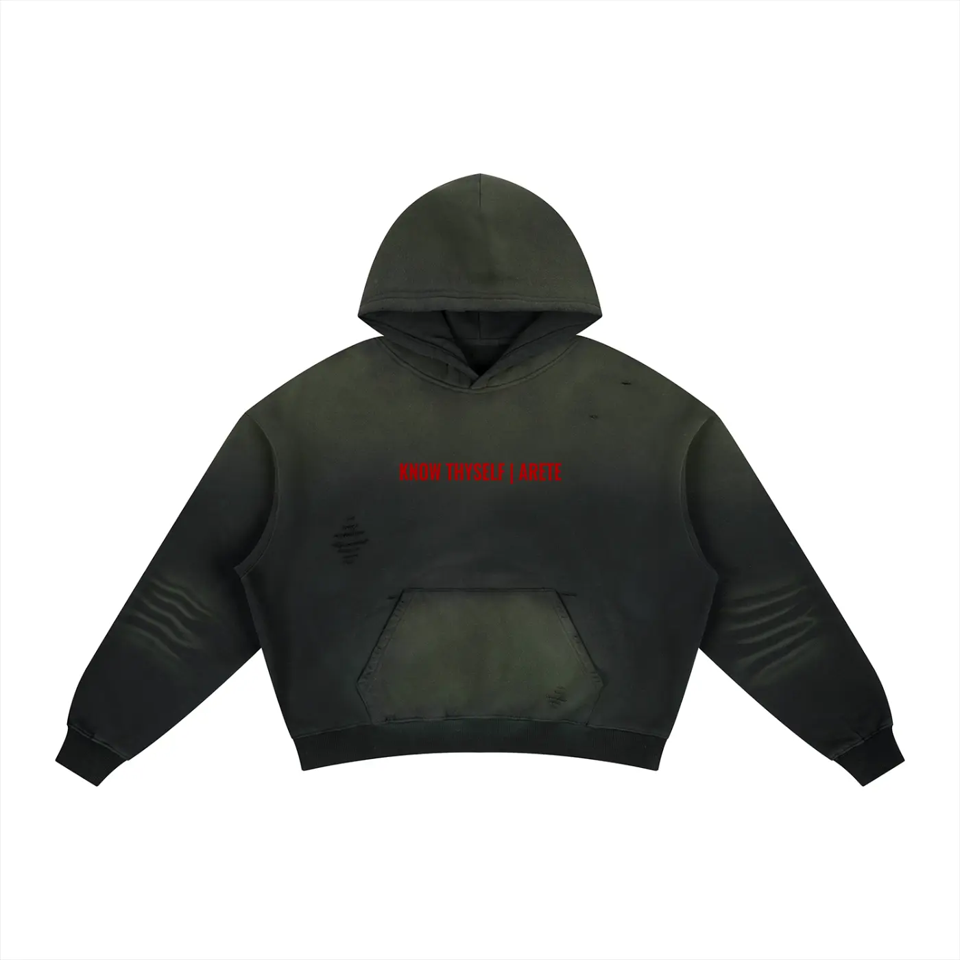 Arete Brand Men's Basic Casual Pullover Fleece Hoodie Sweatshirt - Cotton Fabric, Frayed Sunfade Detail, Boxy Style, Long Sleeve, Easy-Matching Tops Piece