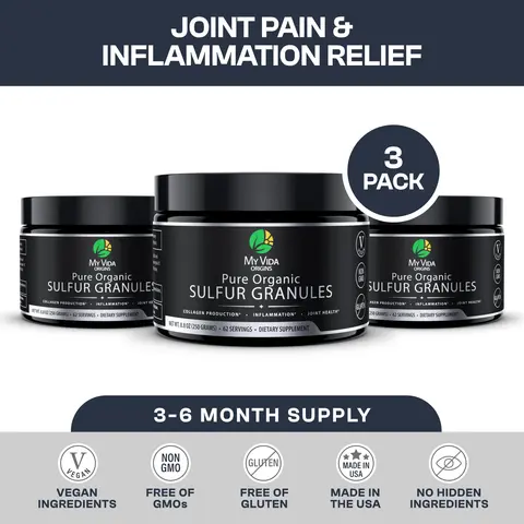My Vida Origins Pure Organic Sulfur | 99% Pure MSM Granules for Joint Pain, Inflammation, Energy, Hair, Skin, and Nail Health | Non-GMO, Vegan, Gluten Free (62 Servings) 3-6 Month Supply