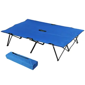 2 Person Folding Camping Cot for Adults, 50" Extra Wide Outdoor Portable Sleeping Cot with Carry Bag, Elevated Camping Bed, Beach Hiking,