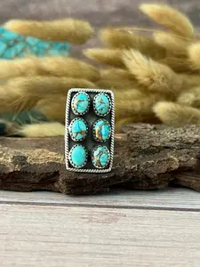 Handmade Sterling Silver Mint Dahlia Collection: Adjustable Bar Ring "Signed Nizhoni"