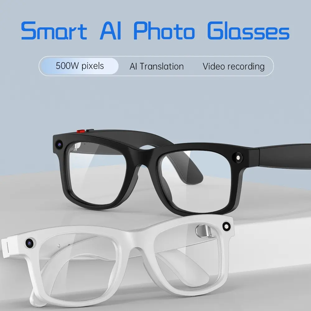 Ai Smart Glasses with 5mp Camera, Open Earbud Audio, Voice Assistant Support, Non-Color Changing, Lithium Ion Battery, Aimb-S2max Model, Wearable Smart Glasses, Multifunctional Smart Glasses, Wearable Tech Glasses