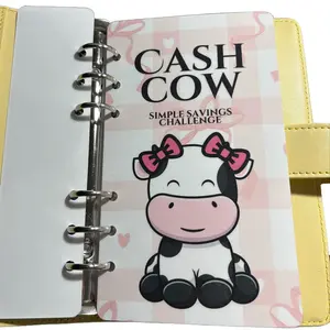 Pink Cash Cow 12 Months Savings Challenge Laminated Trackers A6 Size Set for January - December Planner Notebook with 12 Monthly Challenges & Dashboard Cover