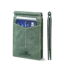 RFID Blocking Slim Bifold Genuine Leather Minimalist Front Pocket Wallets for Men with Money Clip - Alpine Green Rogue