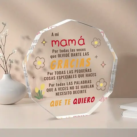 Acrylic Decorative Signs Plaques for Mom - Spanish Gift for Mother with "Dia de la Madre Regalos" Theme - Flowers Pastel Signage Customized Light 1Pc