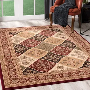 212 MAIN 5 x 8 ft. Red Transitional Olefin Fiber Area Rug, Diamond Motif, Stain Resistant, High Traffic, Ideal for Living Room Decor