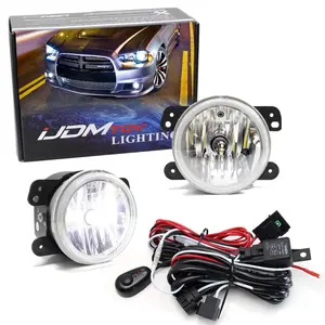 iJDMTOY LH/RH Clear Lens Fog Lamps w/Xenon White LED Bulbs, Relay Wiring Harness and Swith, For Jeep Wrangler, Grand Cherokee, Dodge Charger Journey Magnum, Chrysler 300, etc