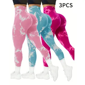 Three-piece Set 9601 Sports Yoga Butt-lifting Tummy Control Tie-dye Long Pants