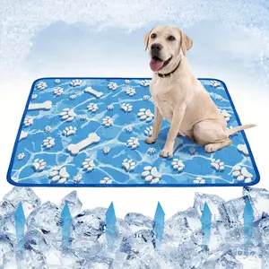 Extra Large Cooling Mat for Dogs & Cats - Washable Summer Pet Self-Cooling Pad with Bone & Paw Print Design, Perfect for Beds, Cat Beds, Dog Houses, Crates, and Car Seats, Car Seat Cover | Cartoon Print Mat | Nonskid Bottom, Dog Cooling Accessories