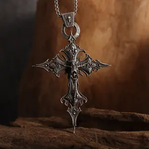 gothic Skull Cross Pendant Necklace Niche Personality Hip Hop Retro Punk Style Jewelry
