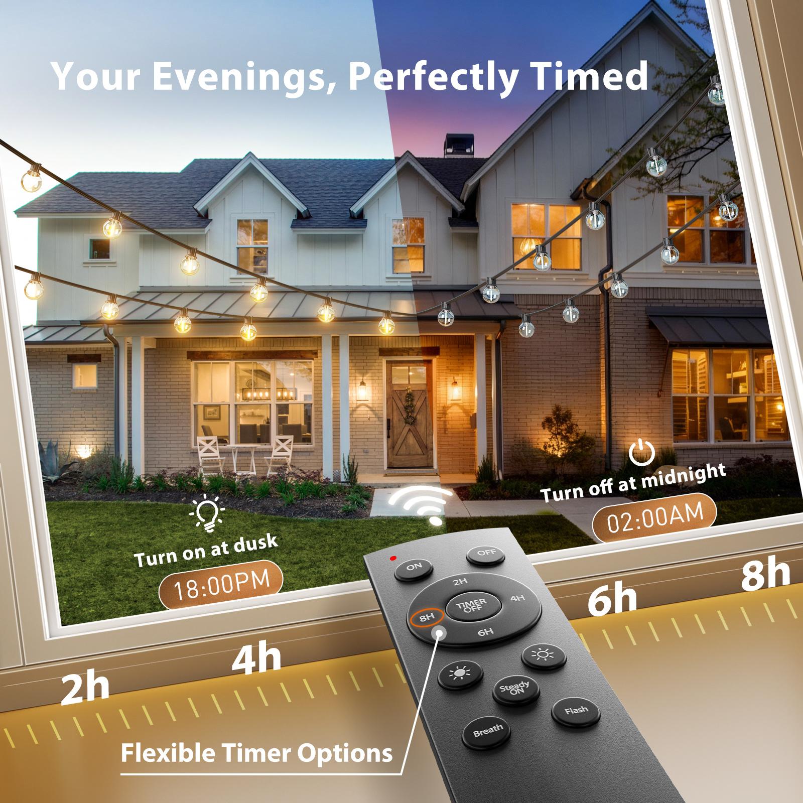 Outdoor String Lights Patio Lights, Shatterproof G40 Vintage Edison Bulbs, Outside Hanging Light Waterproof for Porch, Deck, Garden, Dimmable 2700K, for Yard Camping Gazebo Porch Balcony, Home Decor, Halloween Decorations, Christmas Decor