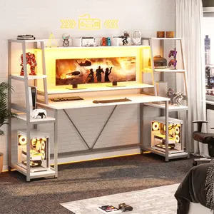 78.8 Inches Large PC Gaming Desk with LED Lights White