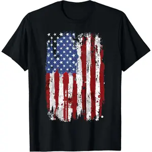 Pure Cotton Tee USA Flag American Flag United States of America 4th of July T-Shirt Breathable Fabric